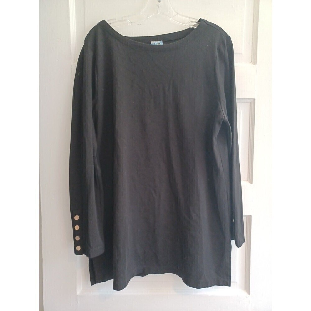 Chico's black knit tunic top 3/XL button detail long sl minimalist neutral comfy